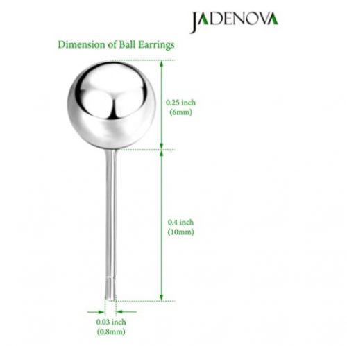 JADENOVA 925 Sterling Silver Ball Stud Earrings-6mm