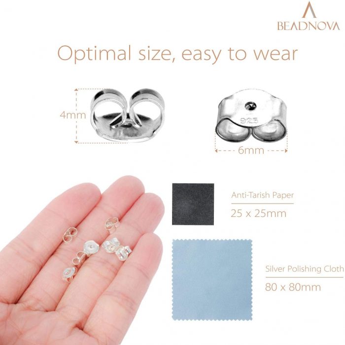 Mixed Assorted Size 925 Sterling Silver Earring Backs Earring Backings  Pierced for Posts Studs Butterfly Earring Nut Stopper Pack Box Set 