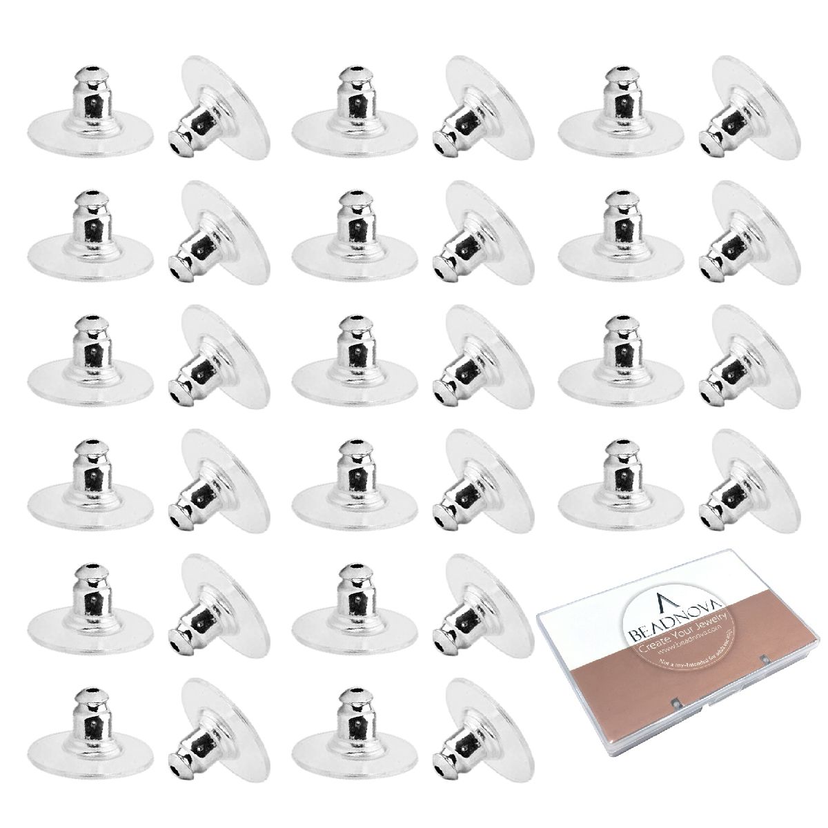 JPM Beads 100 Pcs Package Silver Bullet Clutch Earring Backs with Silicone  Pad Earring Backings Studs