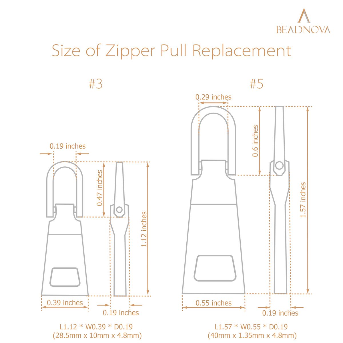 BEADNOVA Zipper Pull Replacement Metal Zipper Pulls Repair Zipper