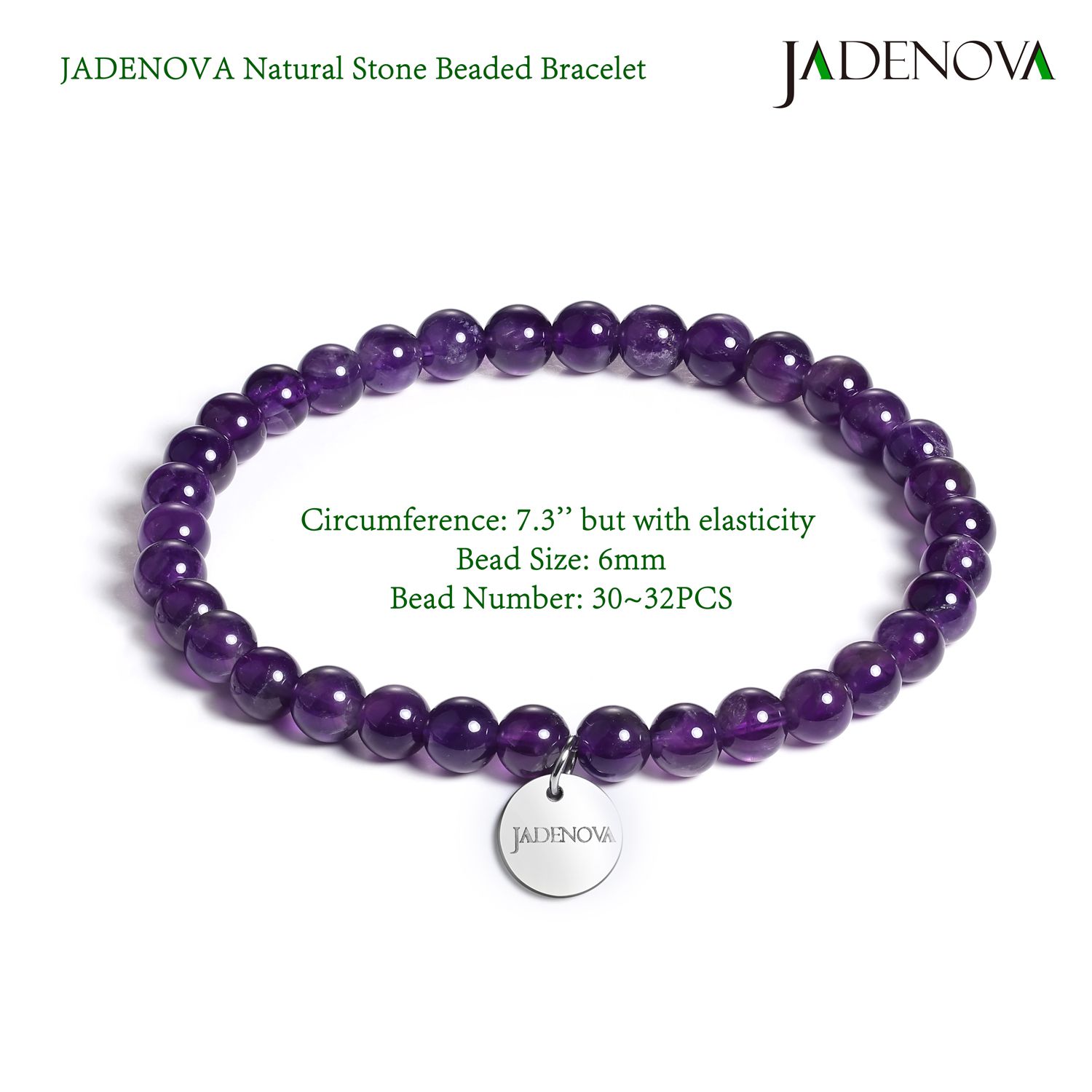 JADENOVA 6/8mm Natural Amethyst Gemstone Bracelet Elastic Stretch Yoga ...
