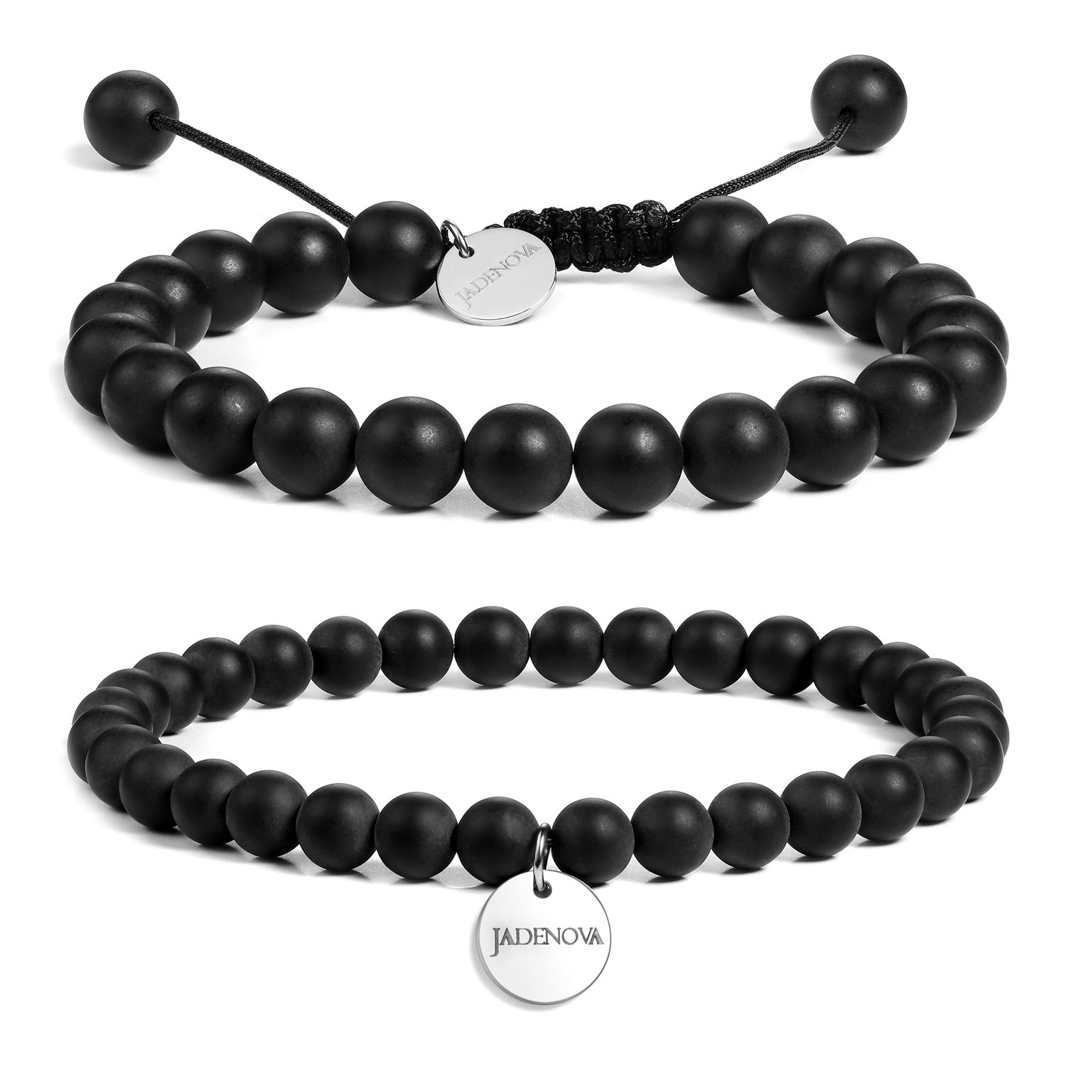 JADENOVA 6/8mm Natural Black Matte Onyx Gemstone Bracelets Round Beads ...