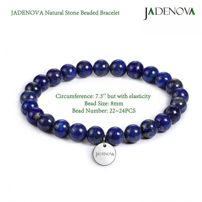 JADENOVA 8/10mm Natural Lapis Lazuli Gemstone Bracelet Elastic Stretch ...