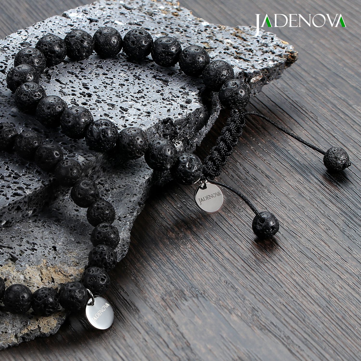 Man Natural Black Lava Stone Rock Gemstone Round Bead Stretchy Elastic Bracelets