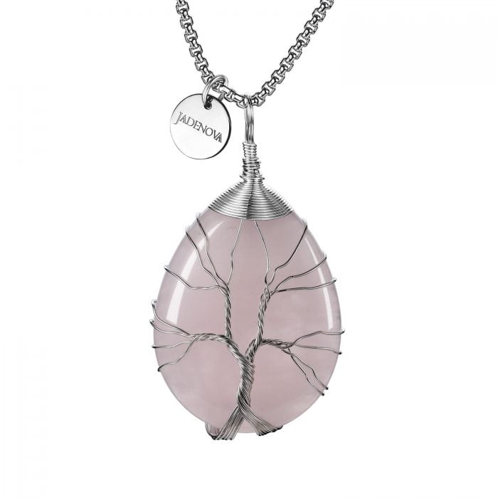 wire wrapped rose quartz necklace
