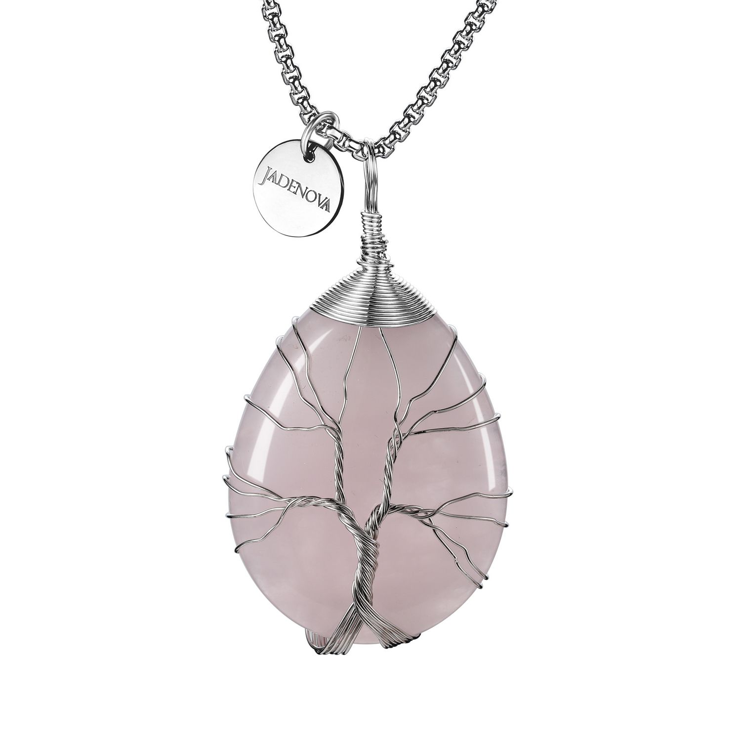 wire wrapped rose quartz necklace