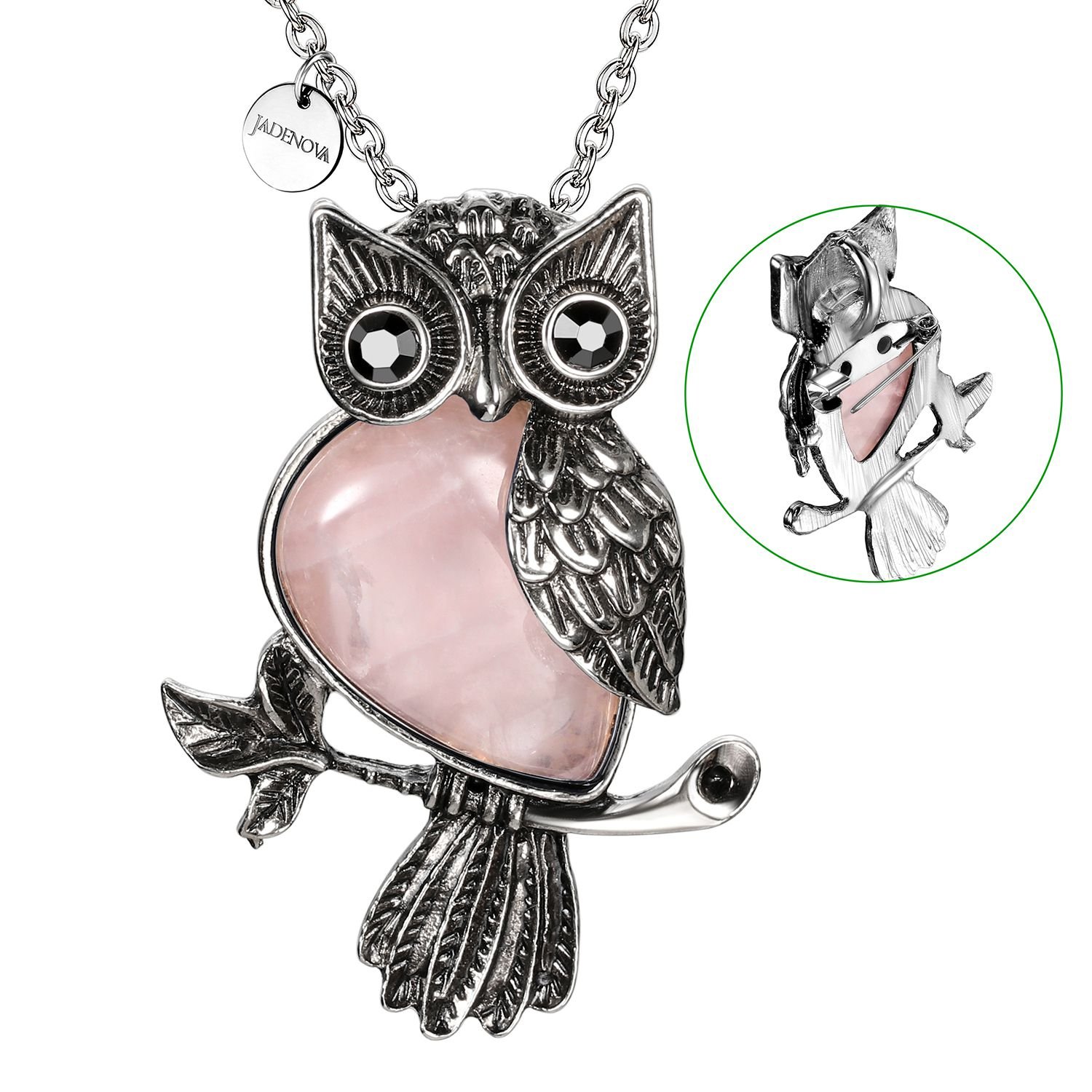 Owl rose quartz Pendant Necklace