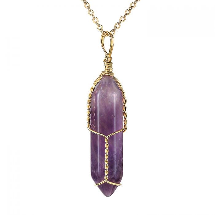 Wire wrapped amethyst stone necklace