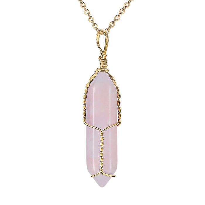 wire wrapping rose quartz crystal necklace