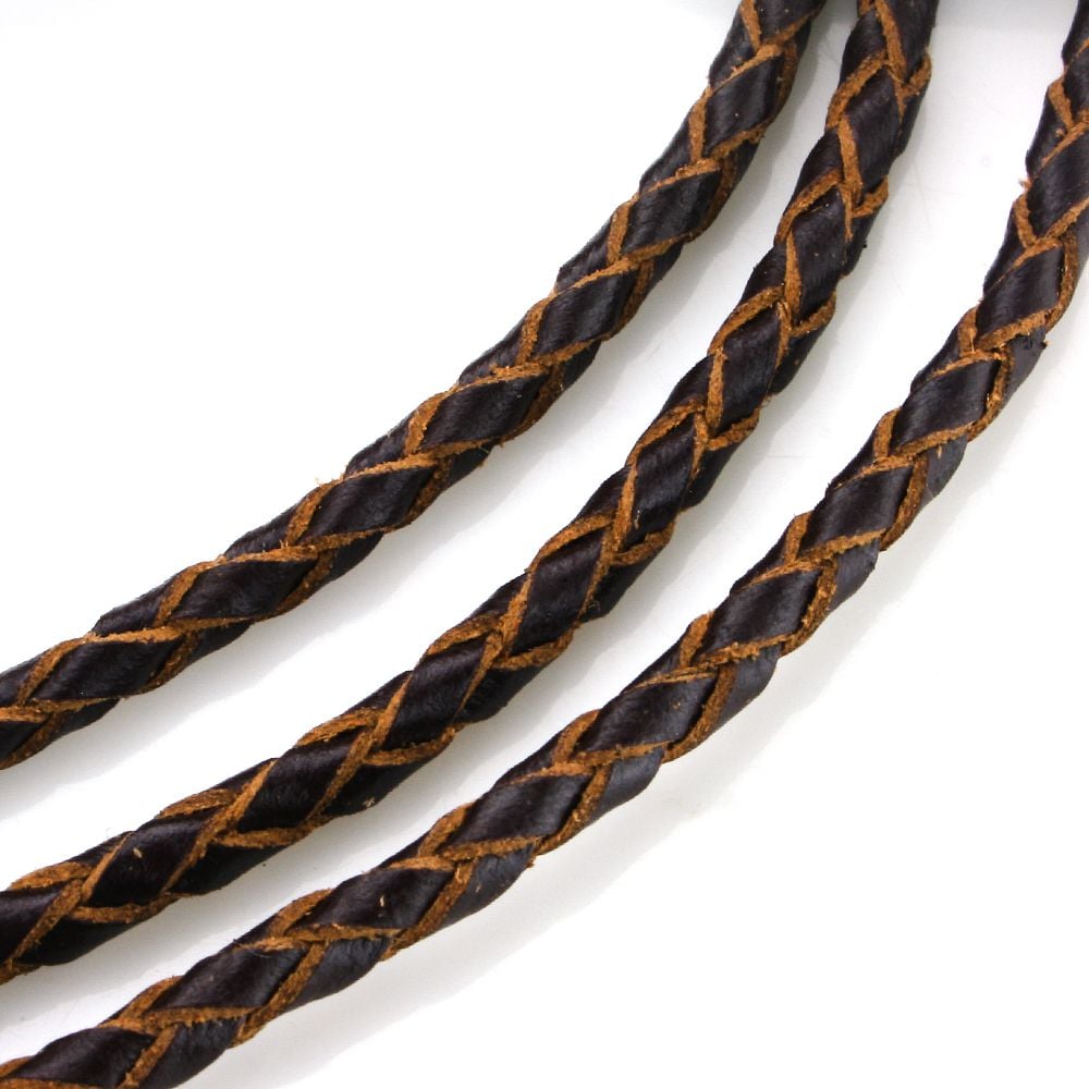 BEADNOVA 3.0mm Round Folded Bolo Genuine Braided Leather Cords for Bracelet  Necklace Jewelry Making 5m, Brown - Beadnova