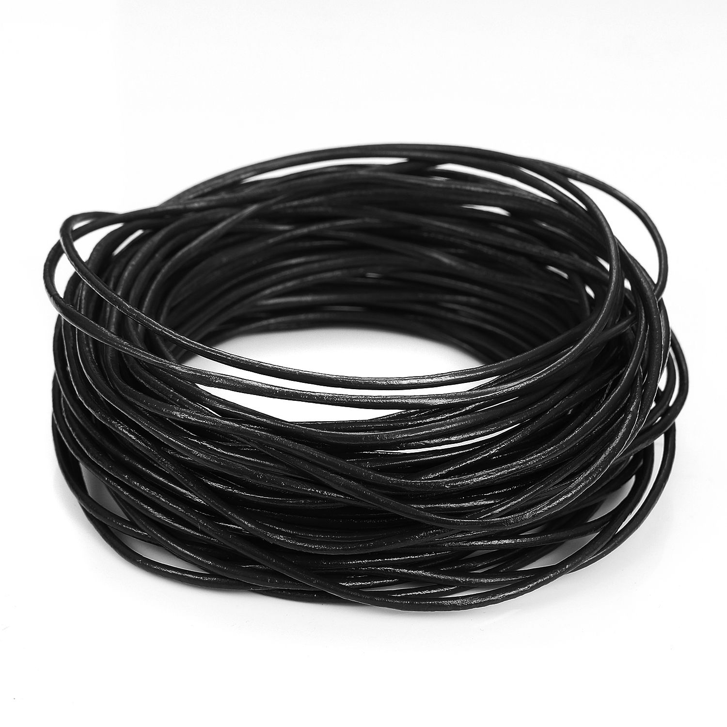 BEADNOVA Genuine Round Leather Cord Black Leather Strips for Jewelry