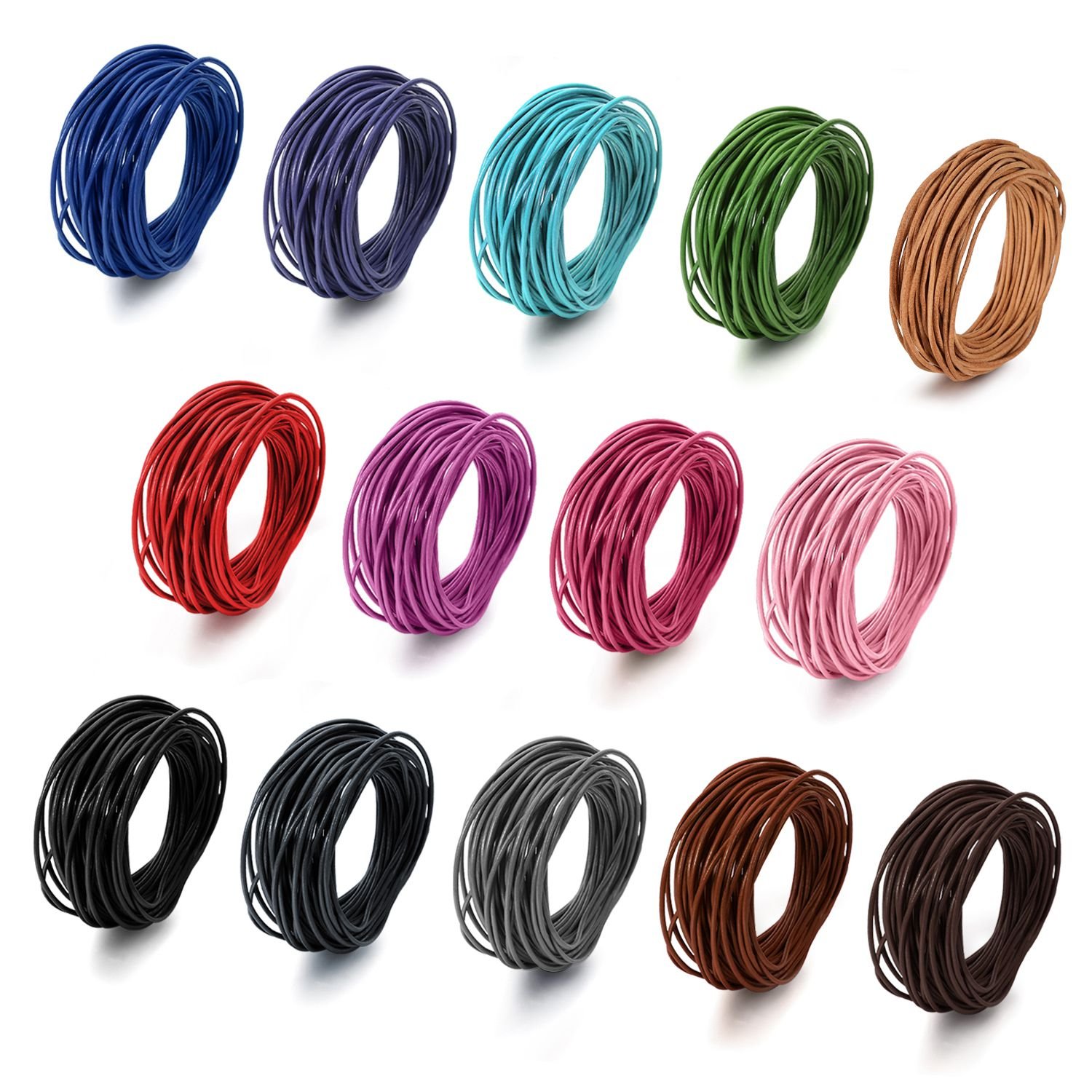 BEADNOVA Genuine Round Leather Cord Black Leather Strips for Jewelry Making Bracelet Necklace ...