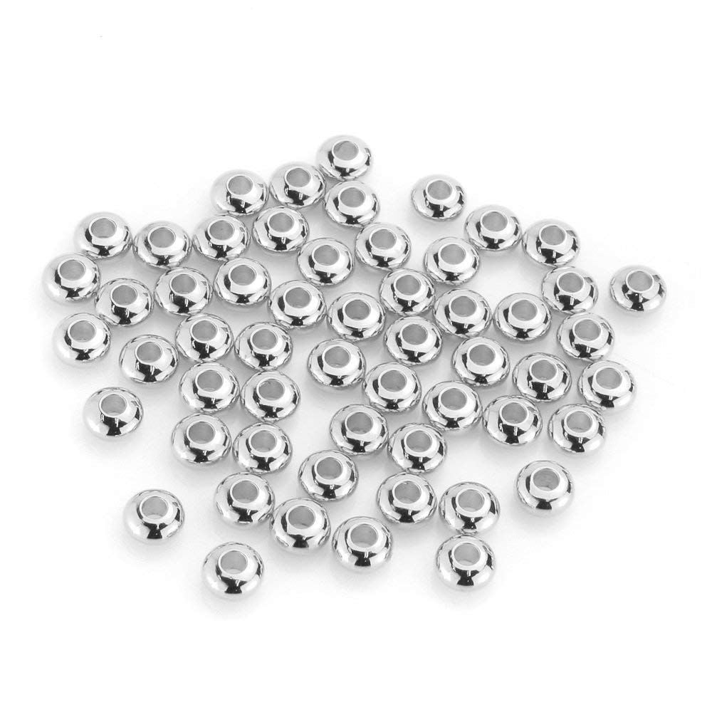 BEADNOVA 100pcs 4mm Rhodium Plated Metal Rondelle Spacer Beads Smooth ...