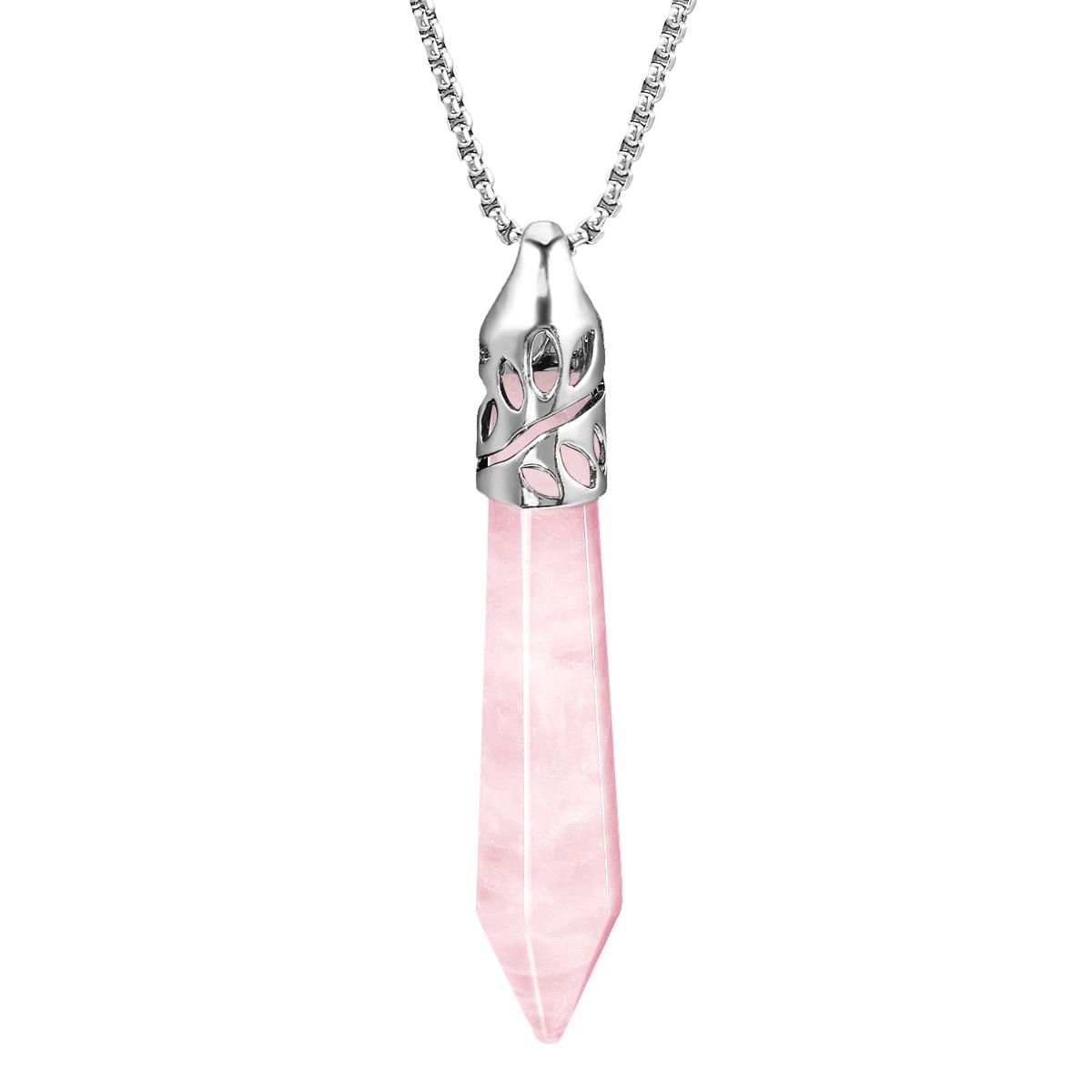 BEADNOVA Healing Crystal Necklace for Women Men Natural Rose Quartz ...