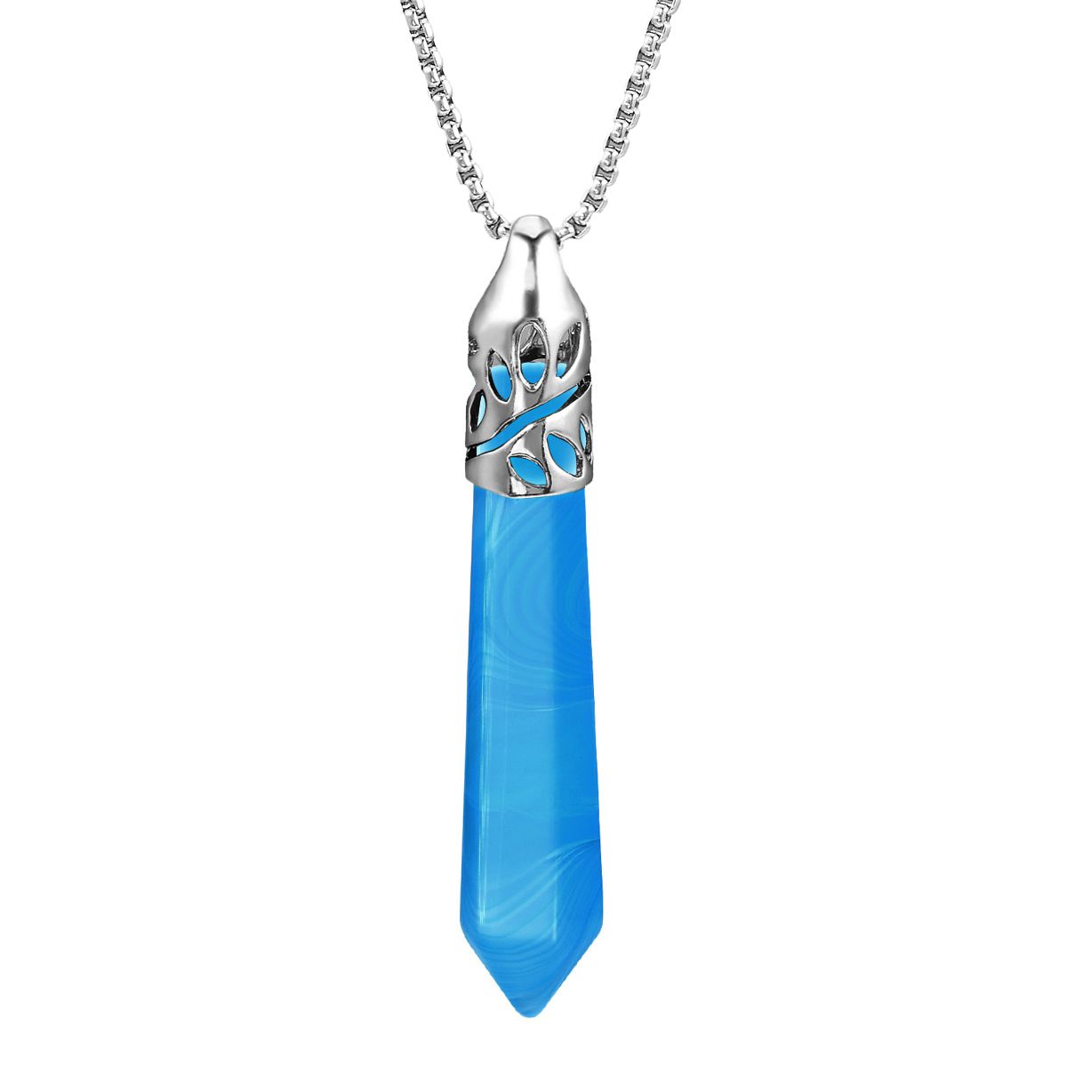 BEADNOVA Synthetic Blue Banded Agate Necklace for Men Women Healing Crystal Pendant Gemstones ...