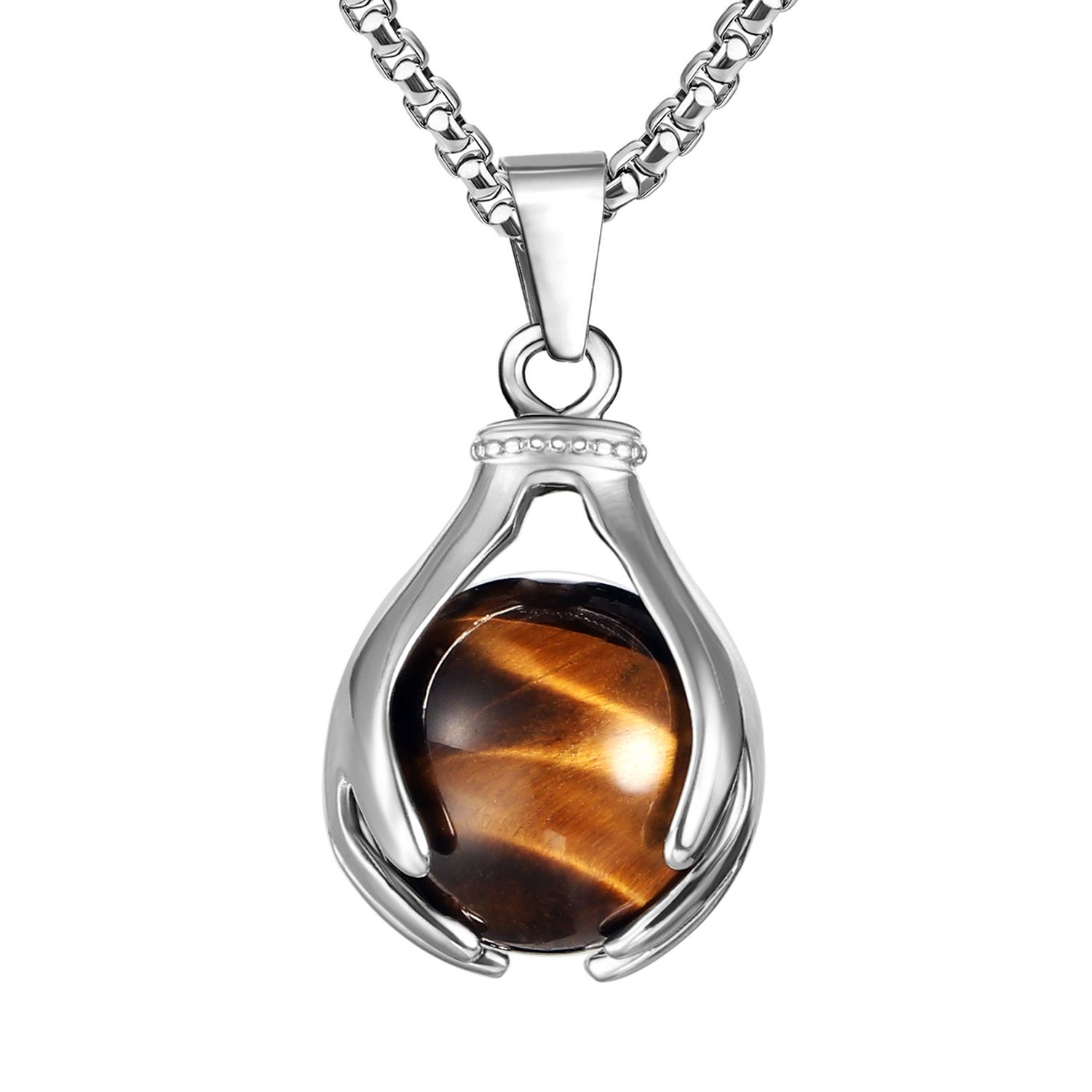 Tiger Eye Ball Pendant Necklace