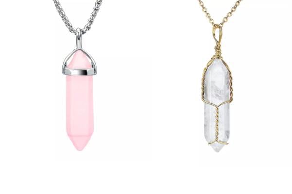rose quartz and clear quartz necklace