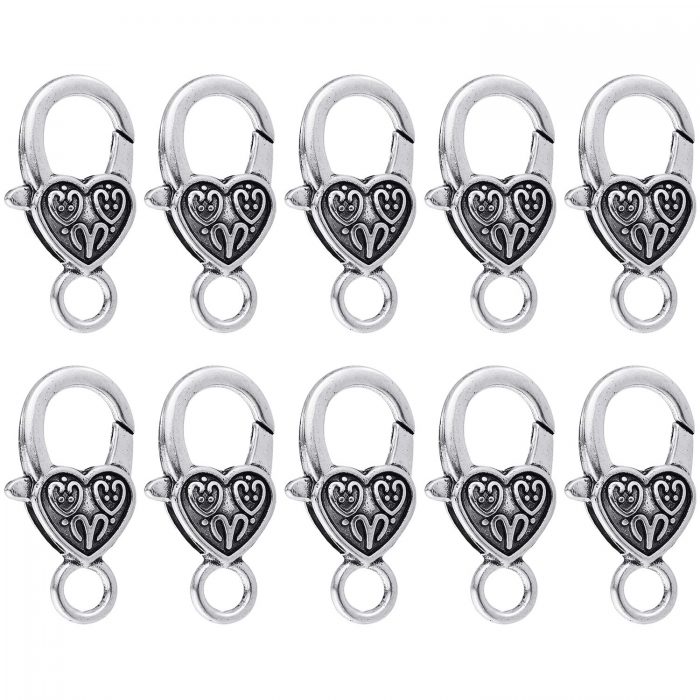 Heart-Lobster-Clasps-Tibetan-Antique-Silver-20pcs