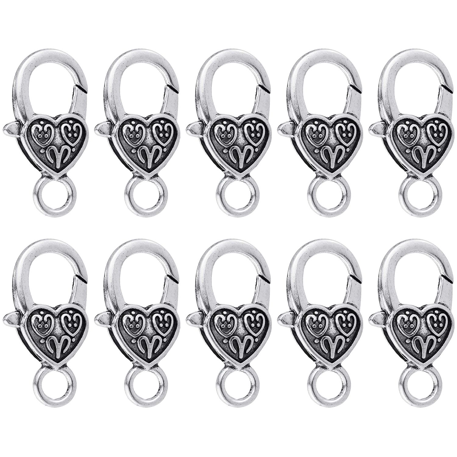 Heart-Lobster-Clasps-Tibetan-Antique-Silver-20pcs