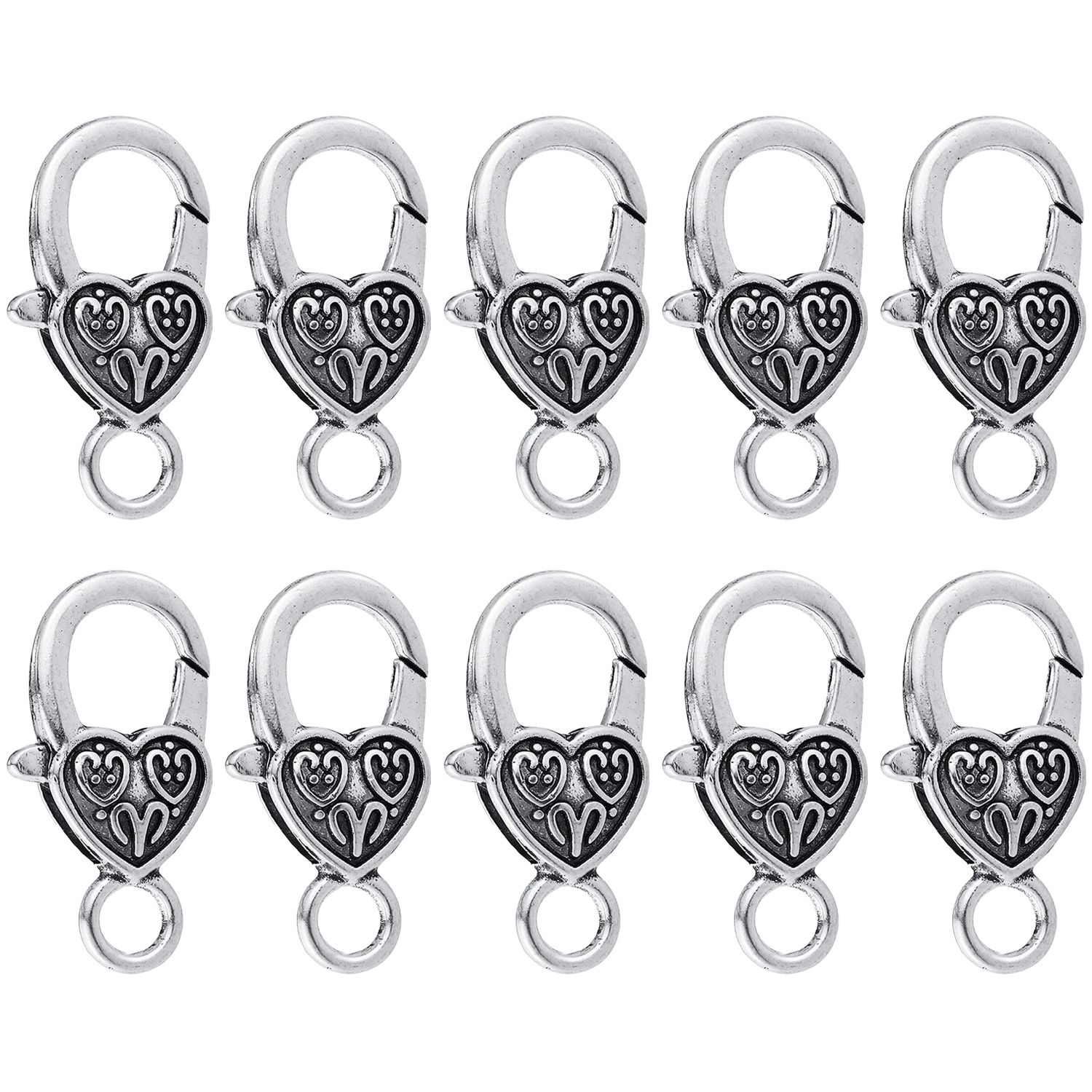 Heart-Lobster-Clasps-Tibetan-Antique-Silver-20pcs