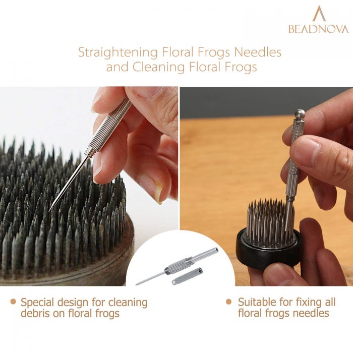 Kenzan-Needle-Straightener-And-Flower-Frog-Brush-Set