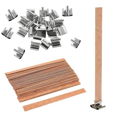 BEADNOVA Wooden Wicks with Clips for DIY Candles 60pcs Wooden Thick Candle Wicks Crackling Wood Wicks with Iron Stand Wooden Wicks for Candles Making