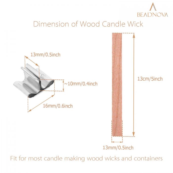 BEADNOVA Wooden Wicks with Clips for DIY Candles 60pcs Wooden Thick Candle Wicks Crackling Wood Wicks with Iron Stand Wooden Wicks for Candles Making