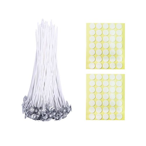 BEADNOVA Cotton Wicks with Candle Stickers for Candle Making DIY Supplies (Large, 8 Inch, 50pcs)