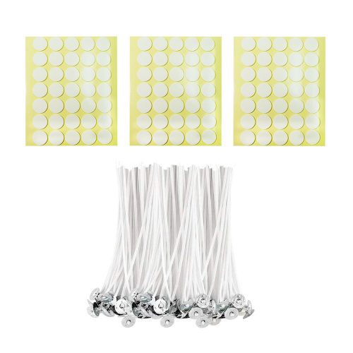 BEADNOVA Candle Cotton Stings with Wick Stickers for Short Candle Making Supplies (4 Inch, 100pcs)