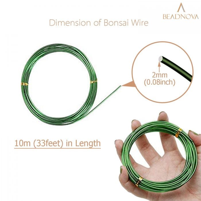 BEADNOVA Plant Training Wire 33 Feet Green Bonsai Tree Wire Aluminum Plant Wire for Training Indoor and Outdoor (Green, 2mm, 30m)