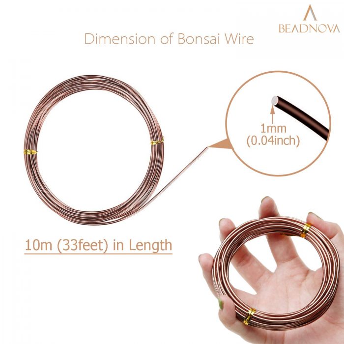 BEADNOVA Bonsai Tree Wire 33 Feet Copper Aluminum Wire Bonsai Tree Training Wire for Indoor and Outdoor Bonsai Plant (Copper, 1mm, 30m)