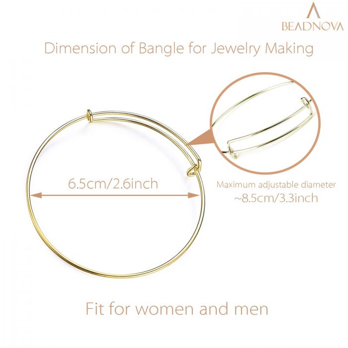 BEADNOVA Bangles for Jewelry Making 20 Pcs Gold Adjustable Bangles Expandable Bracelets for Jewelry Making DIY Craft (Gold, 20pcs)