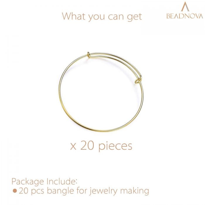 BEADNOVA Bangles for Jewelry Making 20 Pcs Gold Adjustable Bangles Expandable Bracelets for Jewelry Making DIY Craft (Gold, 20pcs)