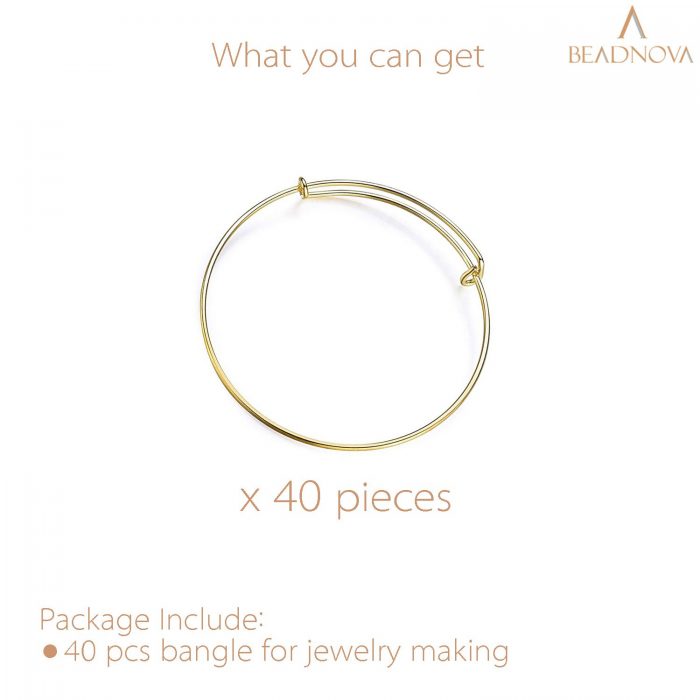 BEADNOVA Bracelet Making Bangles 40 Pcs Gold Expandable Bangle Bracelet Charm Bracelets for Jewelry Making DIY Bracelet (Gold, 40pcs)