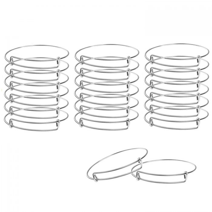 BEADNOVA Bangles for Jewelry Making 20 Pcs Silver Adjustable Bangles Expandable Bracelets for Jewelry Making DIY Craft (Silver, 20pcs)