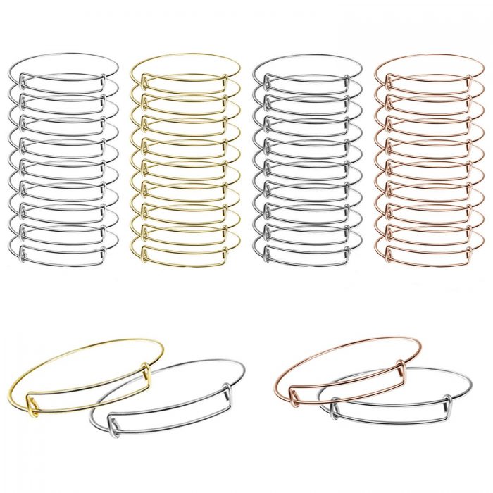 BEADNOVA Bangle Bracelets 40 Pcs Bracelet Making Supplies Expandable Bangle Charm Bracelets Bangles for Jewelry Making DIY Bracelet (Mix Colors, 40pcs)