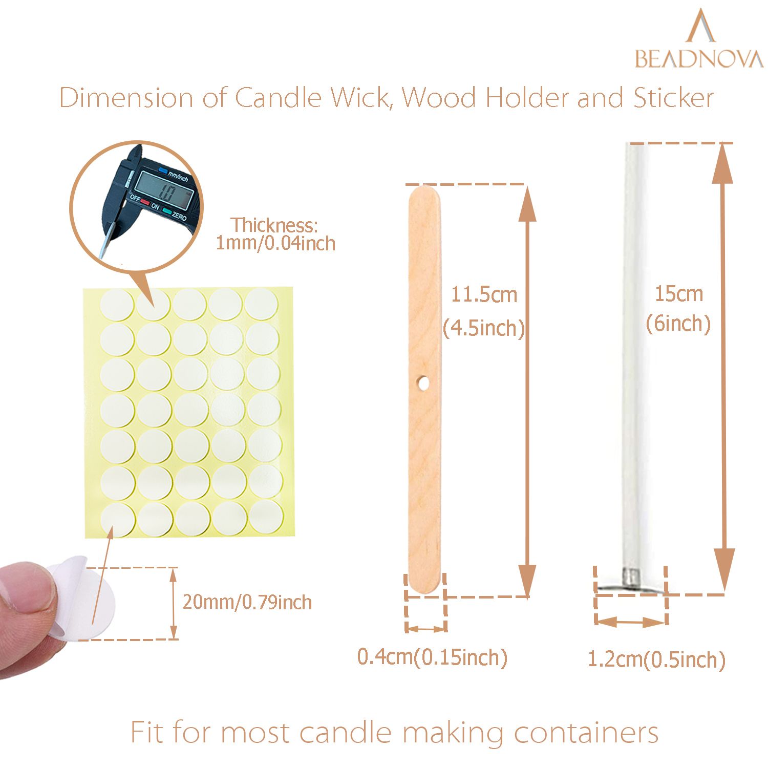 Candle Wicks Kit,120 Candle Wicks, Wick Stickers, Wick Holders and Candle  Making Metal Labels for Candle Making Supplies (4 +6 +8 inches)