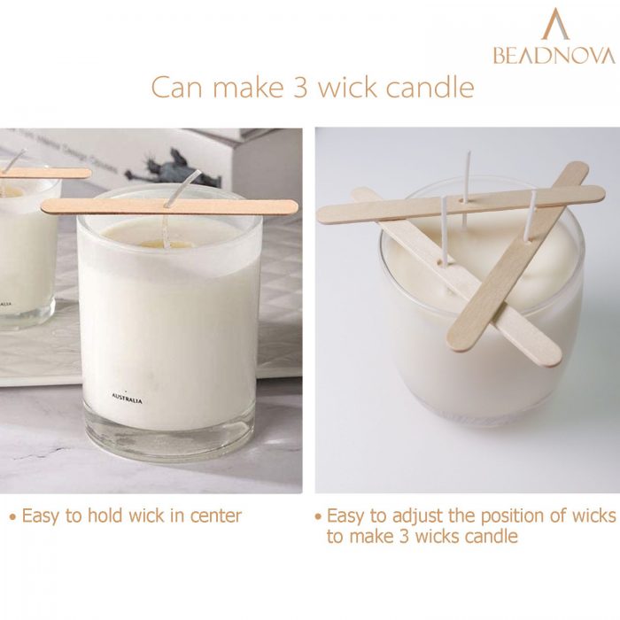 BEADNOVA Candle Wicks Set 50 Pcs 6 Inch Candle String Cotton Wicks with 21 Pcs Wooden and Metal Candle Wick Holders 70 Pcs Candle Wick Stickers for Candle Making Supplies DIY