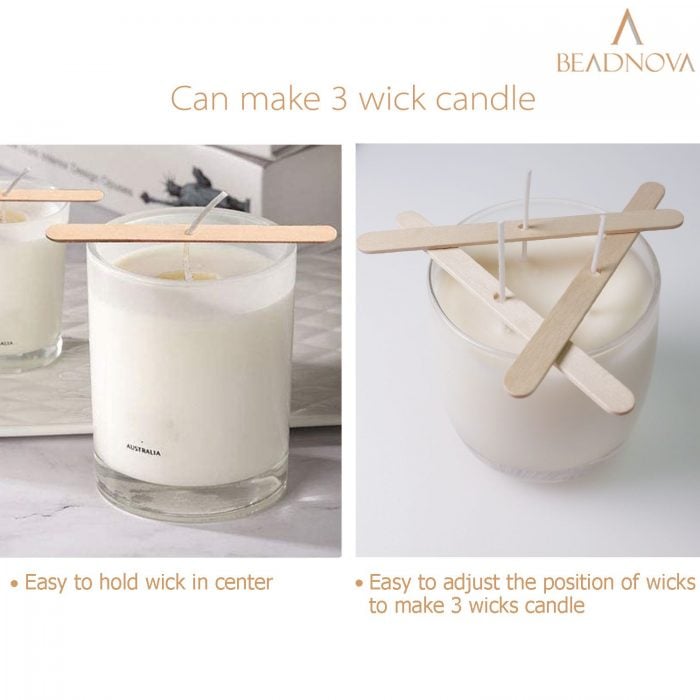 BEADNOVA Candle Wicks Set 50 Pcs 8 Inch Large Cotton Candle Wicks with 21 Pcs Wood and Metal Candle Wick Centering Decive 70 Pcs Candle Wick Stickers for Candle Making Supplies DIY