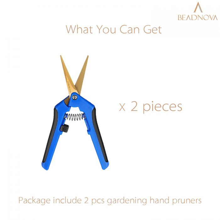 BEADNOVA Trimming Scissors Gardening Scissors Pruning Snips Garden Sheers with Curved Precision Blades Plant Trimmers Pruners for Gardening (Blue, 2 Pcs)