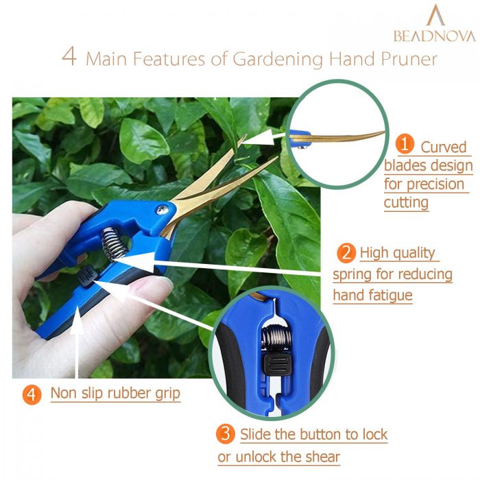 BEADNOVA Trimming Scissors Gardening Scissors Pruning Snips Garden Sheers with Curved Precision Blades Plant Trimmers Pruners for Gardening (Blue, 2 Pcs)