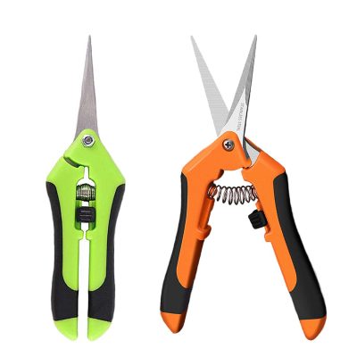 BEADNOVA Trimming Scissors Gardening Scissors Pruning Snips Garden Sheers Trim Scissors Plant Trimmers Pruners for Gardening (Green Orange, 2 Pcs)