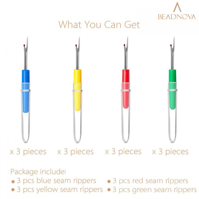 BEADNOVA Thread Cutter 12pcs Embroidery Removal Tool Small Seam Ripper Tag Remover for Clothes Thread Removing Cutting (4 Colors)