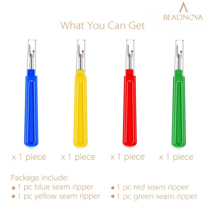 BEADNOVA Seam Ripper 4pcs Stitch Remover Big Stitch Ripper Thread Ripper Tag Remover for Clothes Crafting Sewing (4 Colors)