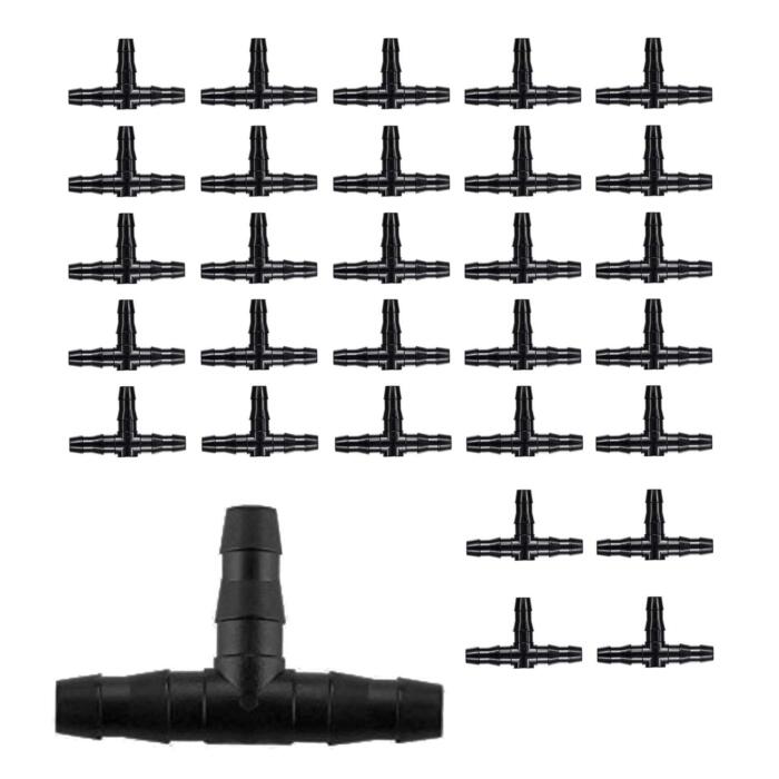 BEADNOVA Drip Irrigation Parts 60 Pcs 1/4 Inch Barbed Tee Fittings Couplings Drip Irrigation Fittings Drip Line Connectors for 1/4 Inch Irrigation Tubing Garden Watering System (60pcs)