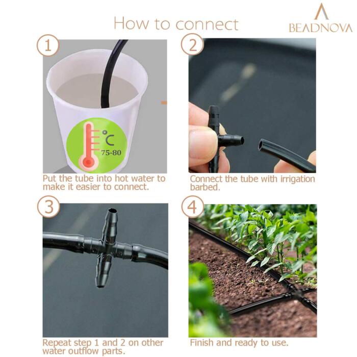 BEADNOVA Drip Irrigation Connectors 20 Pcs 1/4 Inch Barbed Cross Connectors 4 Way Couplings Irrigation Connectors for 1/4 Inch Drip Tubing Water Tubing Gardening Irrigation Supplies (20pcs)