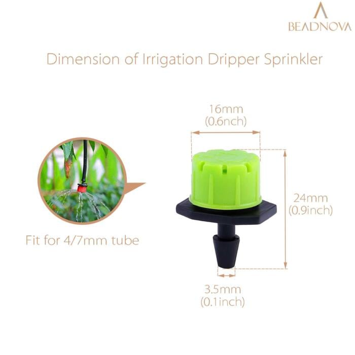 BEADNOVA Drip Irrigation Emitters 50 Pcs Irrigation Drippers 360 Degree Drip System Emitters Sprinklers Drippers for Drip Irrigation 1/4 Inch Tube Gardening (Green)