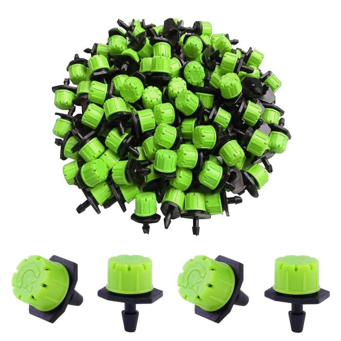 BEADNOVA Adjustable Drip Emitters 150 Pcs 360 Degree Drip Line Emitter Adjustable Dripper Emitters for Drip Line 1/4 Inch Irrigation Tube Watering System Gardening (Green)