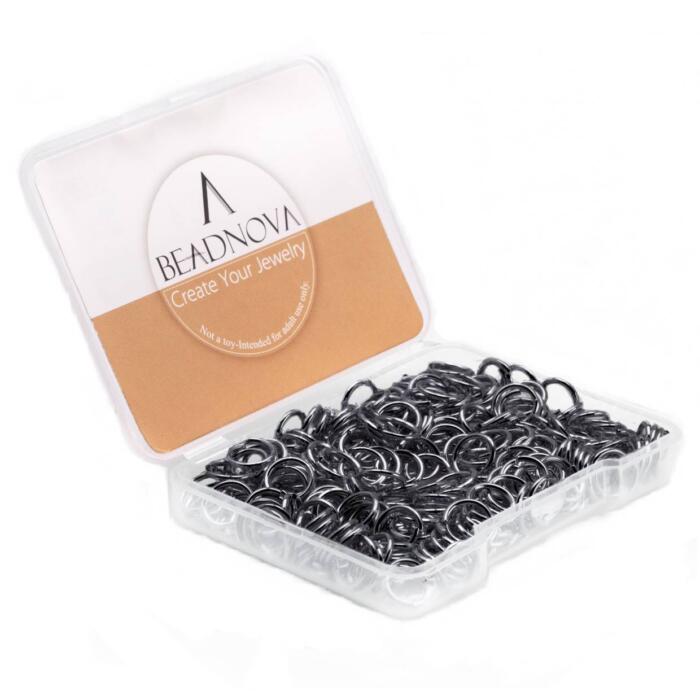 BEADNOVA 8mm Open Jump Rings Gun Black Jump Rings for Jewelry Making and Keychains (300Pcs)