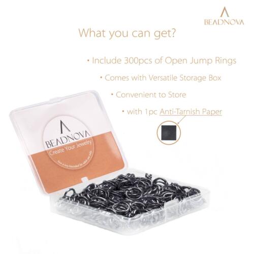 BEADNOVA 10mm Jump Rings Gun Black Jewelry Jump Rings for Jewelry Making Open Jump Rings for Keychains (300Pcs)